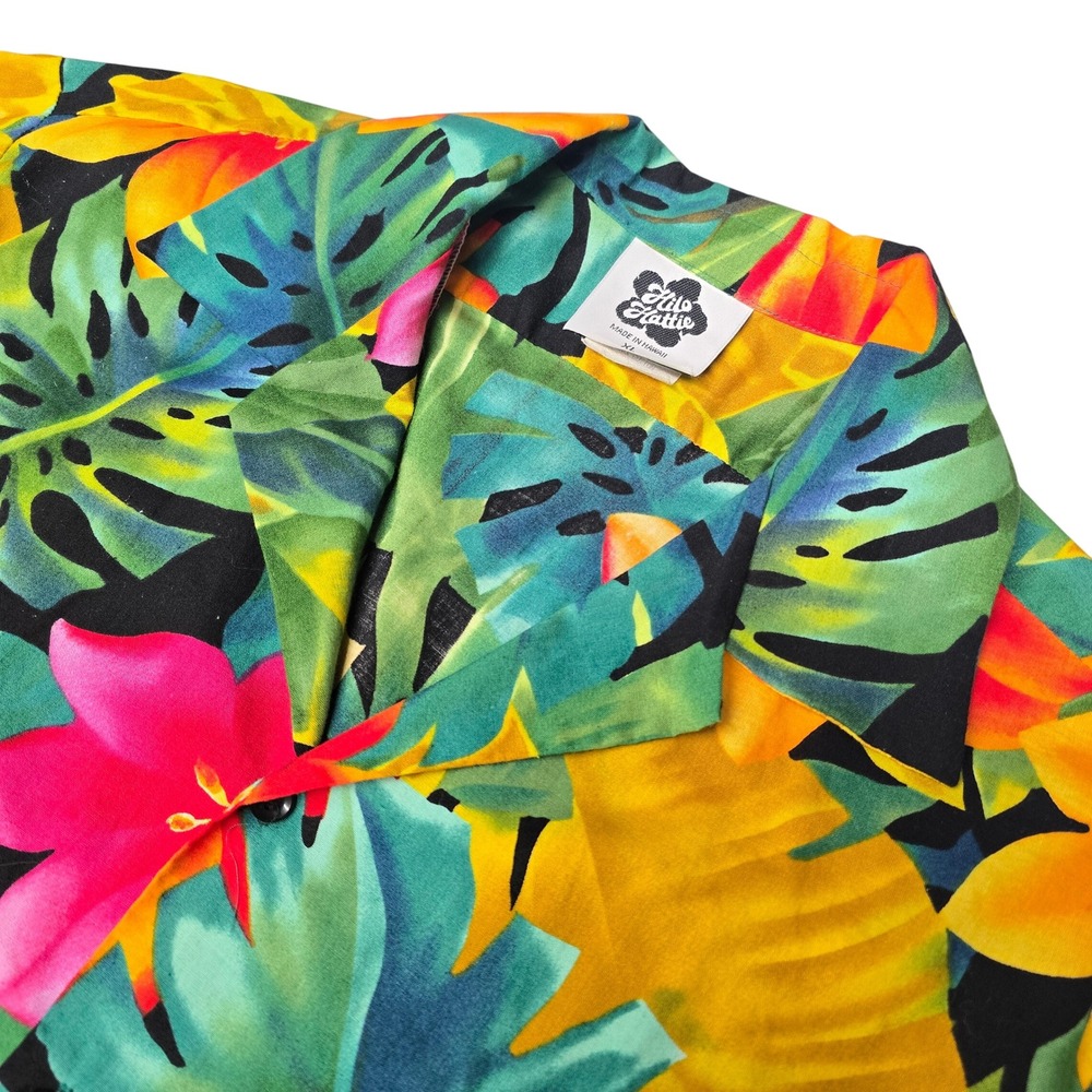 Hilo Hattie Mens XL‎ Hawaiian Shirt Tropical Monstera Hibiscus Floral Cotton VTG